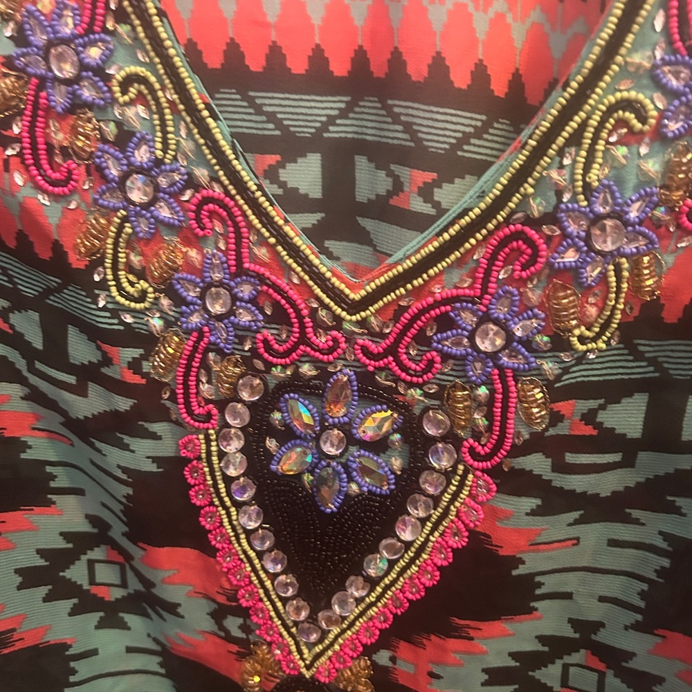 Noveau Beach- Colorful Sheer w/ Jewels beach cover up